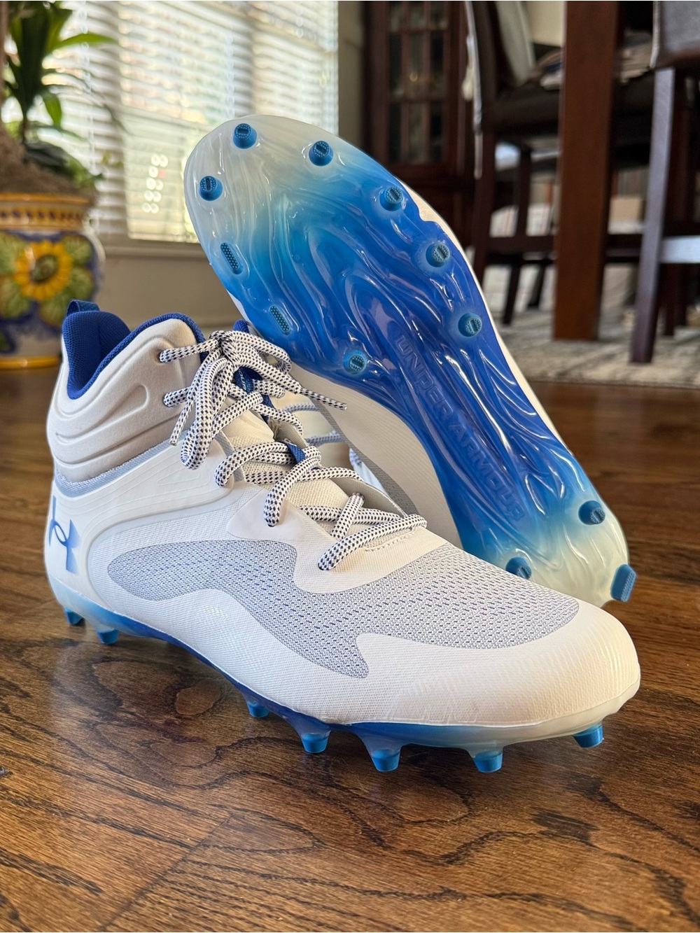 🏆 Under Armour Command MC Mid Lacrosse Cleats White Blue Men’s 11